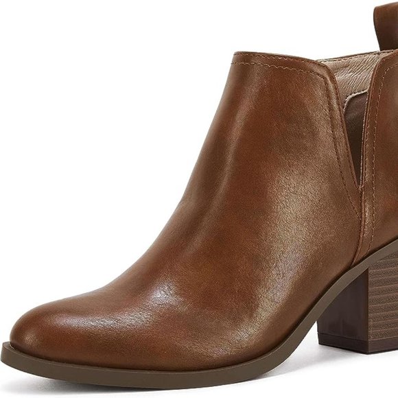 Womens Cut Out Ankle Boots Chunky Stacked Heel Almond Toe Slip on Western Bootie - Picture 4 of 5